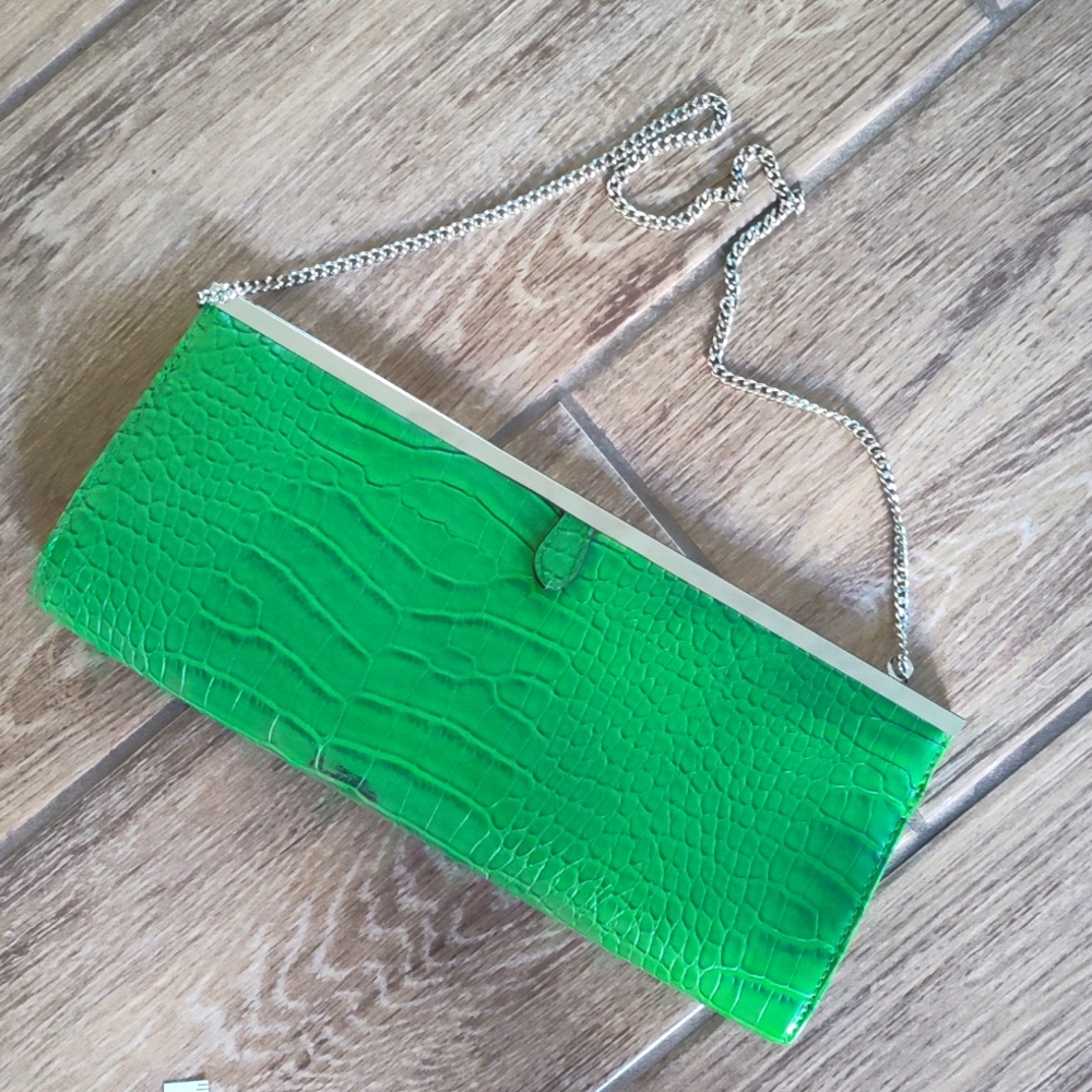 Aldo green crocodile clutch NWOT
